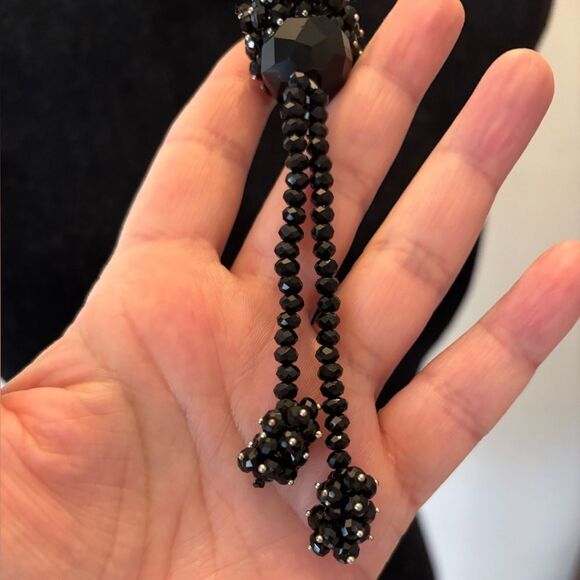 Vintage Austrian Crystal flapper necklace w black crystals - Picture 7 of 12